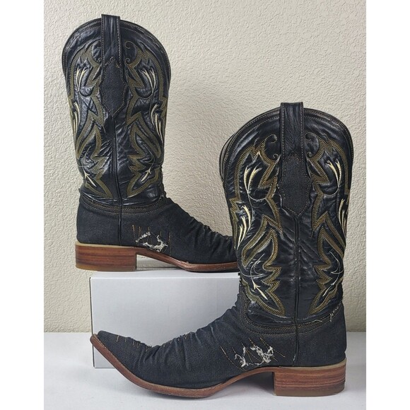 White Diamonds Denim Cowboy Western Boots Pointed Toe Mens Size 7.5 - Picture 7 of 9